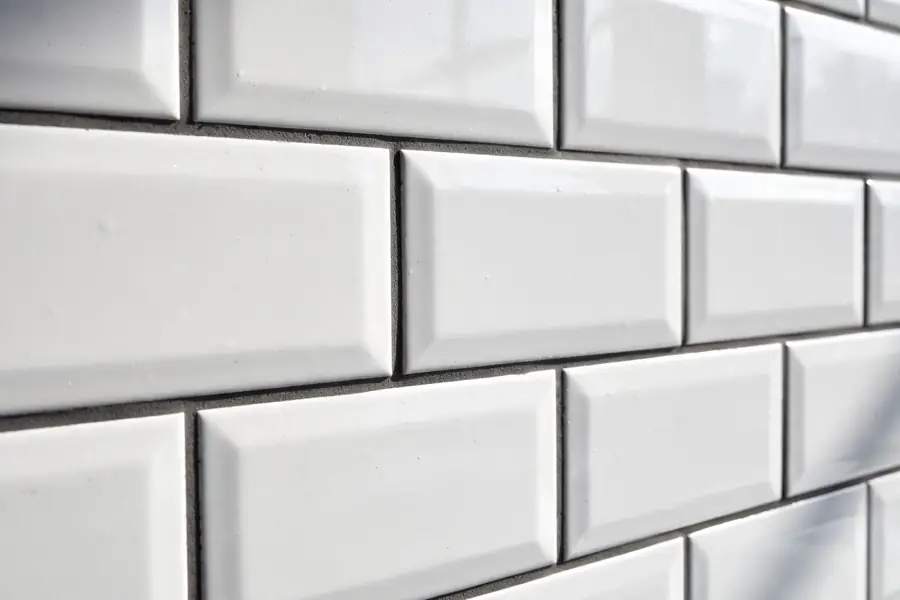 New white subway tile kitchen backsplash with dark grout in a Dallas kitchen